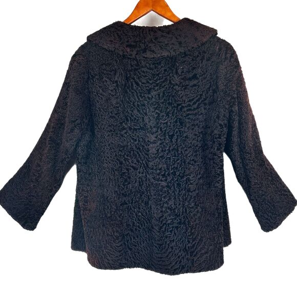 Vintage Persian Lamb Coat S/M Reddish Black Curly Fur 3/4 Sleeve - Picture 7 of 12